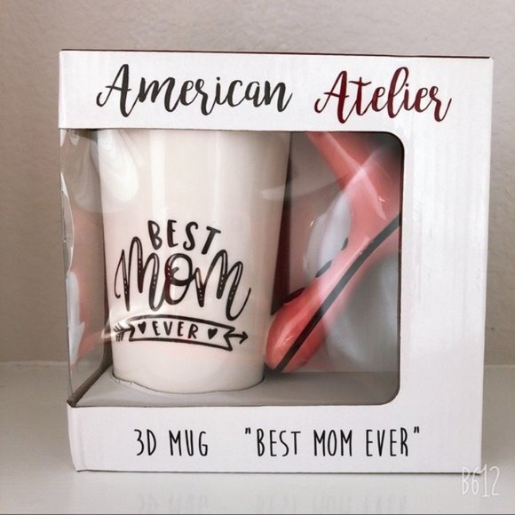 American Atelier 3-D “Best Mom Ever” Mug Hair Dryer Handle White Pink 16.0oz NWT - Picture 1 of 5